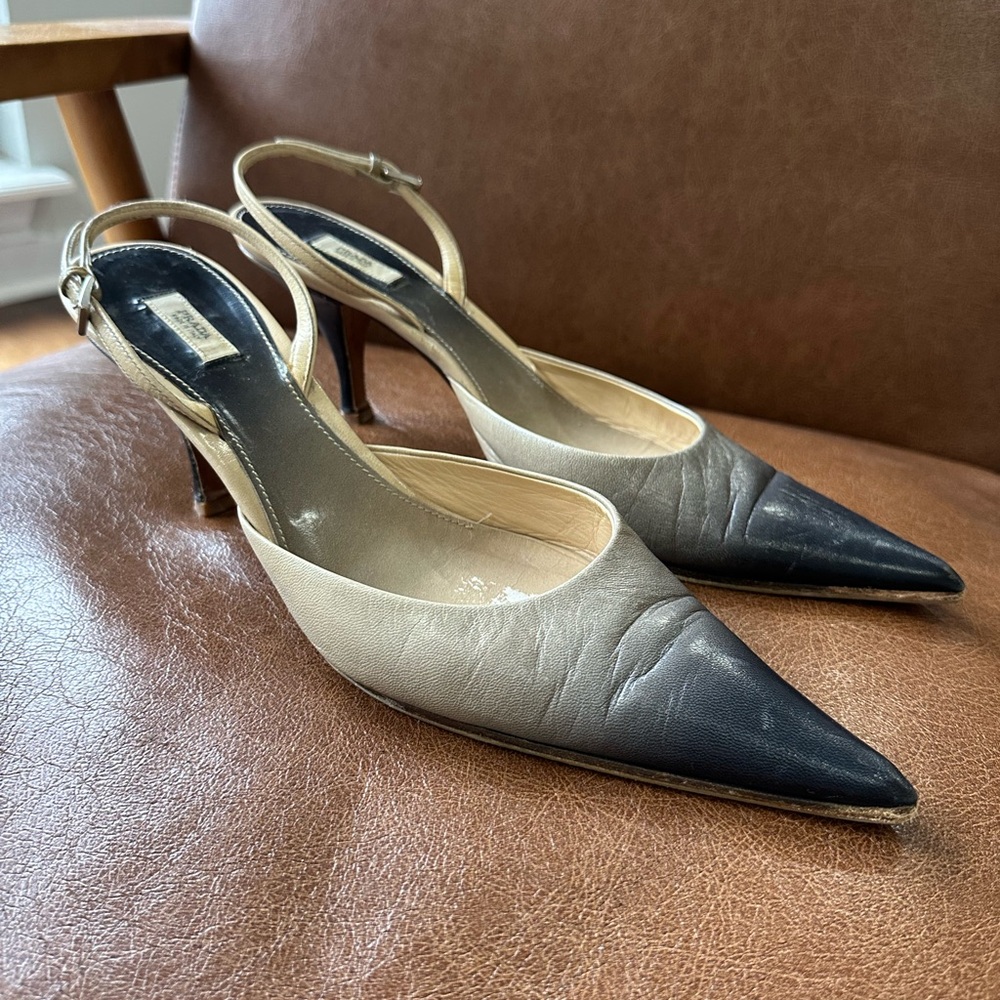 Prada Black and Gray Slingbacks